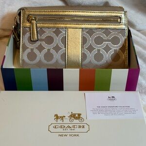 Coach Metallic Gold and Cream Wristlet